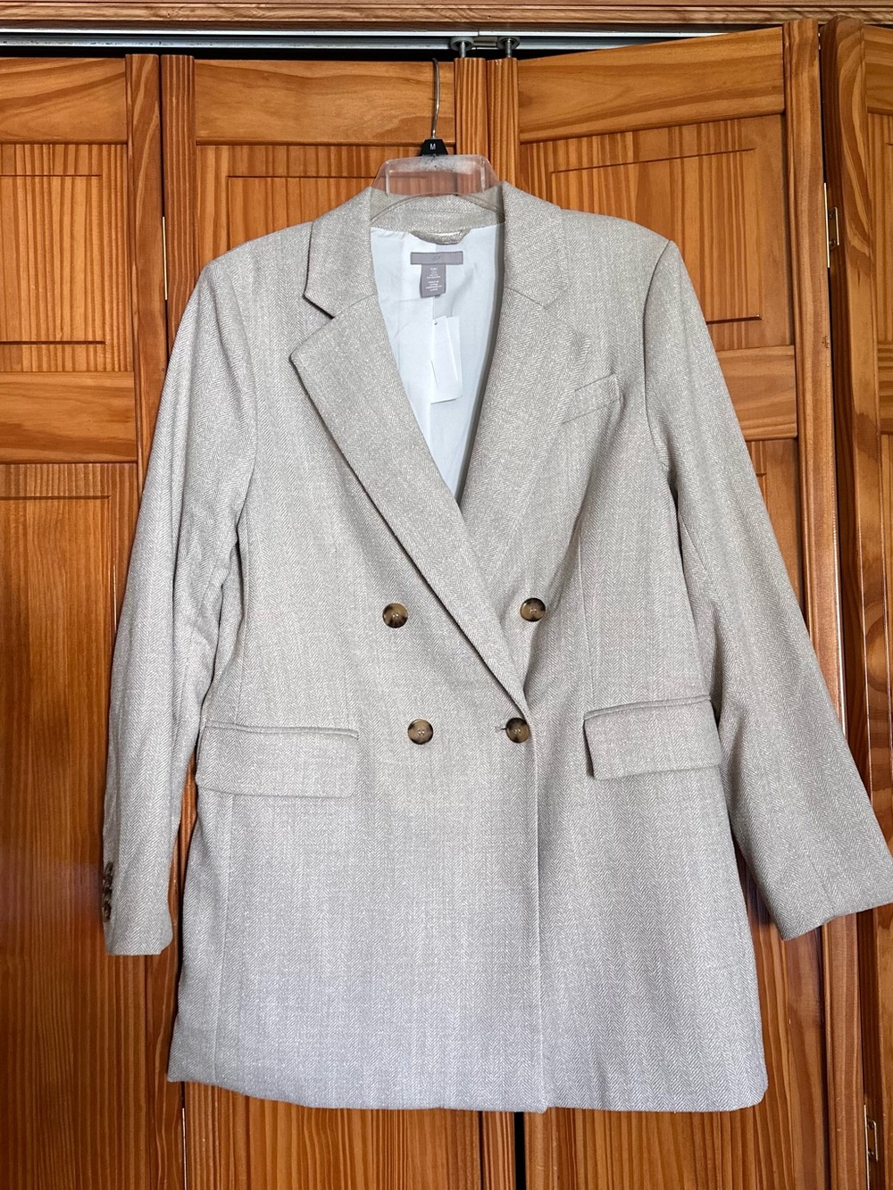 H&M Double-Breasted Blazer Jacket in Light Taupe Beige- size S - NWT